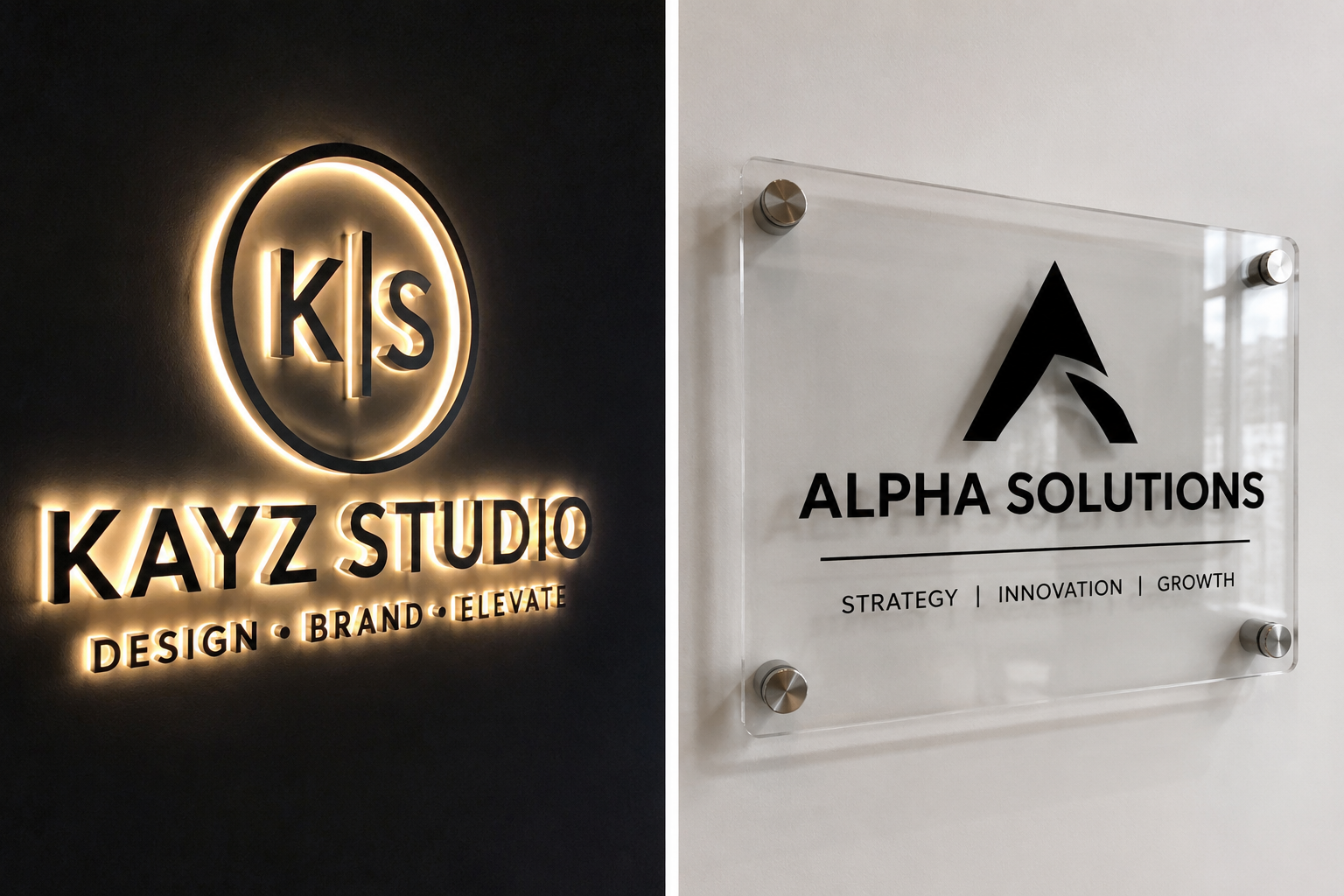 3D Halo-Lit Warm LED Letters and Standoff Plaque